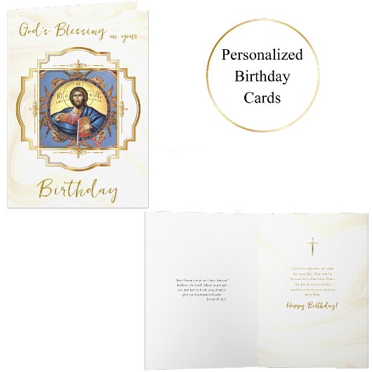 Christ Pantocrator Gold Frame Orthodox Birthday Kaart