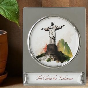 Christ the Redeemer Travel Art Waterverf Ornament Verzilverd Banner Ornament
