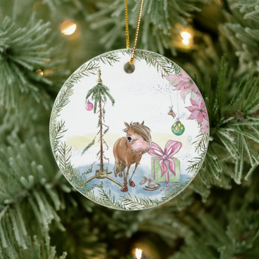 Christbaumschmuck mit süssem Pony Keramisch Ornament (Boom)