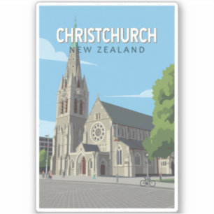 Christchurch Nieuw-Zeeland Illustratie Reis Kunst Sticker