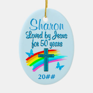 CHRISTELIJK 50E VERJAARDAG GEPERSONALISEERD ORNAME KERAMISCH ORNAMENT