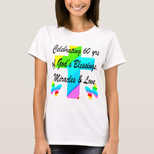 CHRISTELIJK 60E VERJAARDAGSKRUIS EN VLINDERONTWERP T-SHIRT