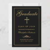Christelijk Afstuderen Black Gold Cross-script Aankondiging (Voorkant)