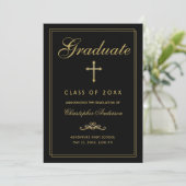 Christelijk Afstuderen Black Gold Cross-script Aankondiging (Staand voorkant)