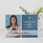 Christelijk Afstuderen Fotoaankondiging blauw Kaart (Staand voorkant)