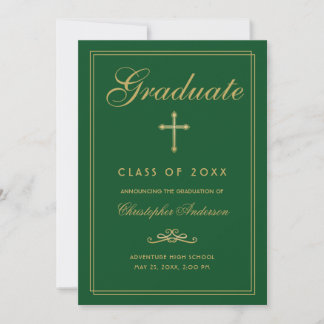 Christelijk Afstuderen Green Gold Cross-script Aankondiging