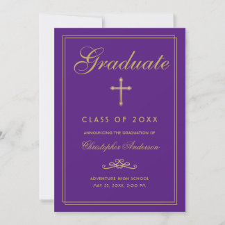 Christelijk Afstuderen Paars Gold Cross Script Aankondiging