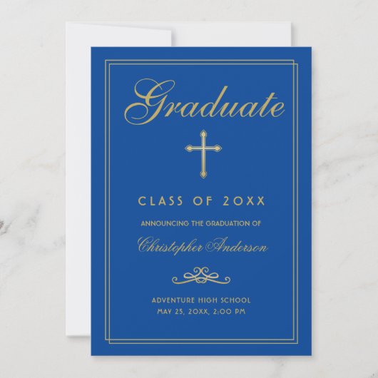 Christelijk Afstuderen Royal Blue Cross-script Aankondiging (Voorkant)