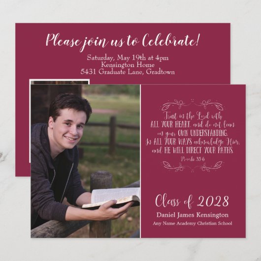 Christelijk Afstuderen Verse Burgundy Foto Kaart (Voorkant / Achterkant)