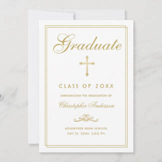 Christelijk Afstuderen White Gold Cross-script Aankondiging