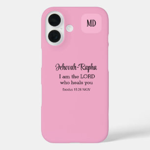 Christelijk Bijbelvers Licht Roze Monogram iPhone 16 Hoesje