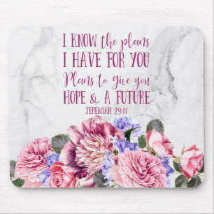 Christelijk Bijbelvers Roze Waterverf Bloemenmarme Muismat