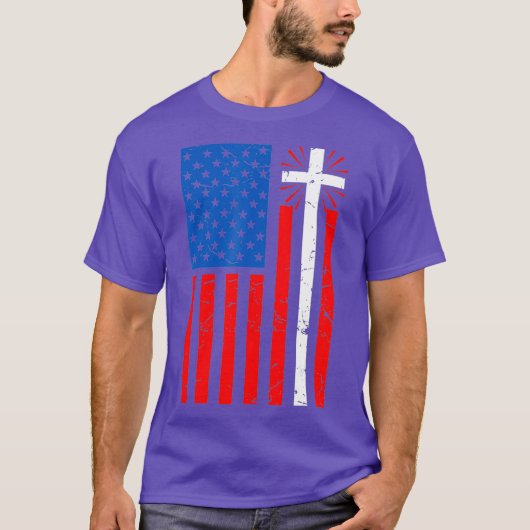 Christelijk christendom Jezus, Amerikaans vlagkrui T-shirt (Voorkant)