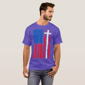 Christelijk christendom Jezus, Amerikaans vlagkrui T-shirt (Voorkant volledig)