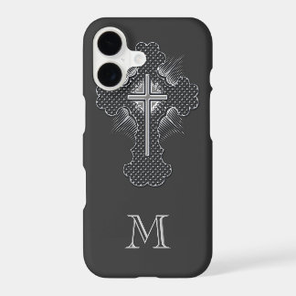 Christelijk chroomkruis grijs monogram