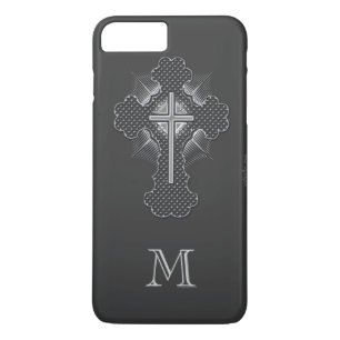 Christelijk chroomkruis grijs monogram iPhone 8 plus / 7 plus hoesje