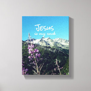 Christelijk citaat: Jesus is my Rock Canvas Afdruk