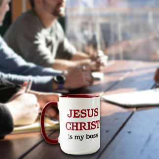 Christelijk citaat Jezus is mijn baas Schrift Mok
