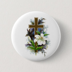Christelijk Cross 2 Pin Ronde Button 5,7 Cm
