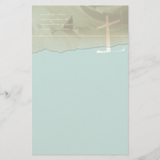 Christelijk Cross Stationery Roos op Aqua Blue Briefpapier (Voorkant)