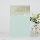 Christelijk Cross Stationery Roos op Aqua Blue Briefpapier (Staand voorkant)