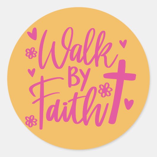 Christelijk Cross Walk van Faith Yellow Pink Ronde Sticker (Voorkant)