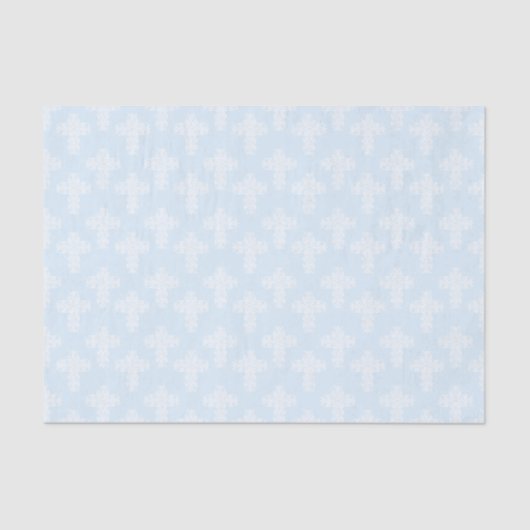 Christelijk Cross White op Blue Damask Pattern Tissuepapier (Voorkant)
