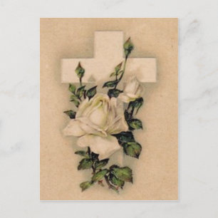 Christelijk Cross White Rose Briefkaart