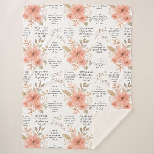 Christelijk GEBED Peach Floral Sherpa Deken (Voorkant)