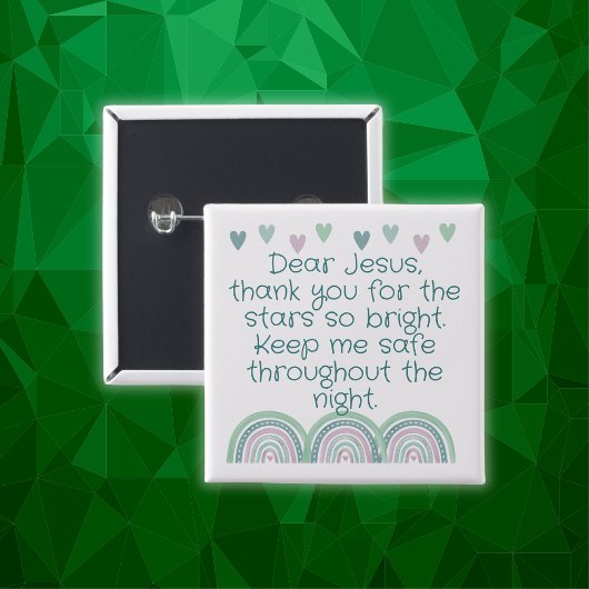 Christelijk Gebed voor kinderen Groen & Roze | Vierkante Button 5,1 Cm