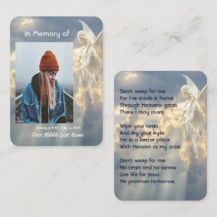 Christelijk gedicht Memorial Keepsake Angel Sky Cl Visitekaartje