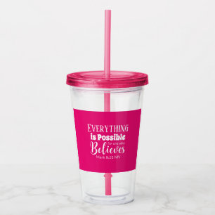 Christelijk Geloof Bijbel Verse Believe Hot Pink Acryl Drinkbeker