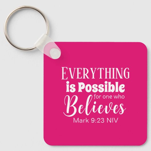Christelijk Geloof Bijbel Verse Believe Hot Pink Sleutelhanger (Voorkant)
