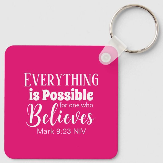 Christelijk Geloof Bijbel Verse Believe Hot Pink Sleutelhanger (Achterkant)