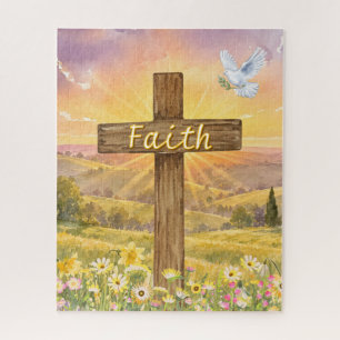 Christelijk Geloof Pastorale Scène Kruis En Duif Legpuzzel