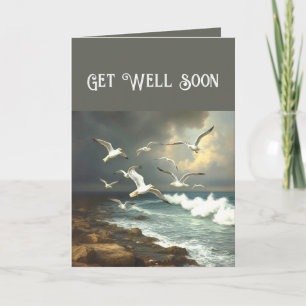 Christelijk Get Well Soon Seagulls Zee Ocean Shore Feestdagen Kaart