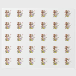 Christelijk- Hij Is Opgewekt Bloemkruis Religieus  Cadeaupapier