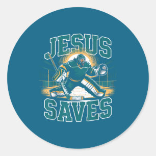 Christelijk Hockey Jezus Redt Keeper Humor Religie Ronde Sticker