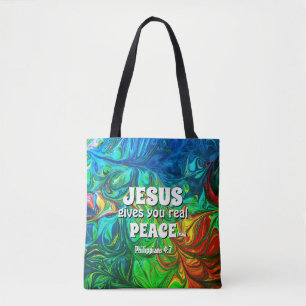 Christelijk JESUS GEEFT DE Abstracte Cyaan VAN DE Draagtas