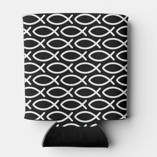 Christelijk Jezus Fish Pattern Black Blikjeskoeler (Achterkant)