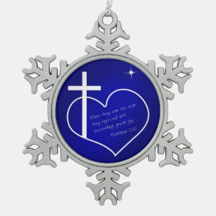 Christelijk kerstblauw tin sneeuwvlok ornament