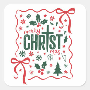Christelijk Kerstkruis Teken Jezus Christus Geloof Vierkante Sticker