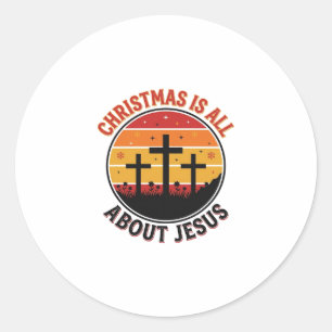 Christelijk Kerstmis Jezus Zonsondergang Kruis T-S Ronde Sticker