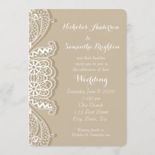 Christelijk  Klassiek White Lace Taupe Wedding Kaart