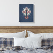 Christelijk kruis bloeit blauw en rood canvas afdruk (Insitu (Slaapkamer))