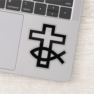 Christelijk kruis en Ichthus vissymbool Sticker