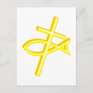 Christelijk kruis en vis briefkaart