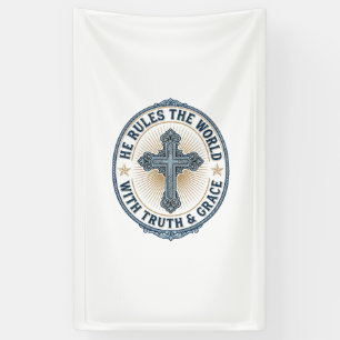 Christelijk Kruis Hij Heerst Over De Wereld Spandoek