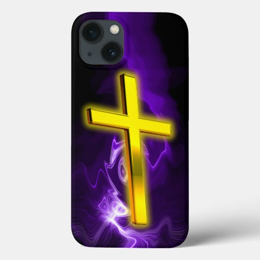 Christelijk kruis in goud & Paarse Case-Mate iPhone Case (Achterkant)