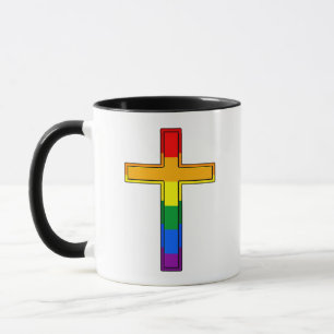 Christelijk kruis in kleuren van de Gay Pride vlag Mok